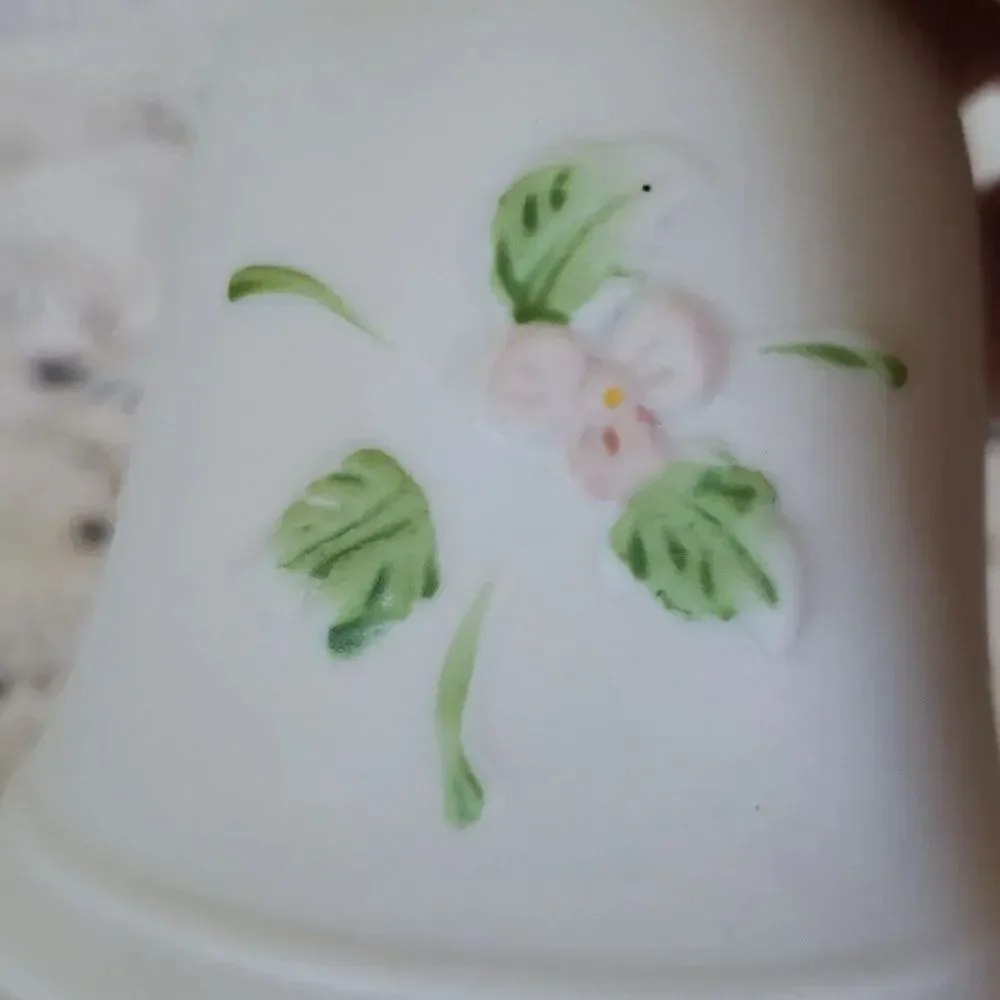 Cute Pair Vtg Homco Porcelain Bells Boy Girl Playing Instruments Floral Design